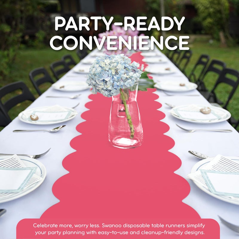 Swanoo Hot Pink Plastic Disposable Table Runner. 5 Pack 14 x 108 inch. Scallop Table Runner Adds A Pop of Color To Your Party Table, by Swanoo - Image 3